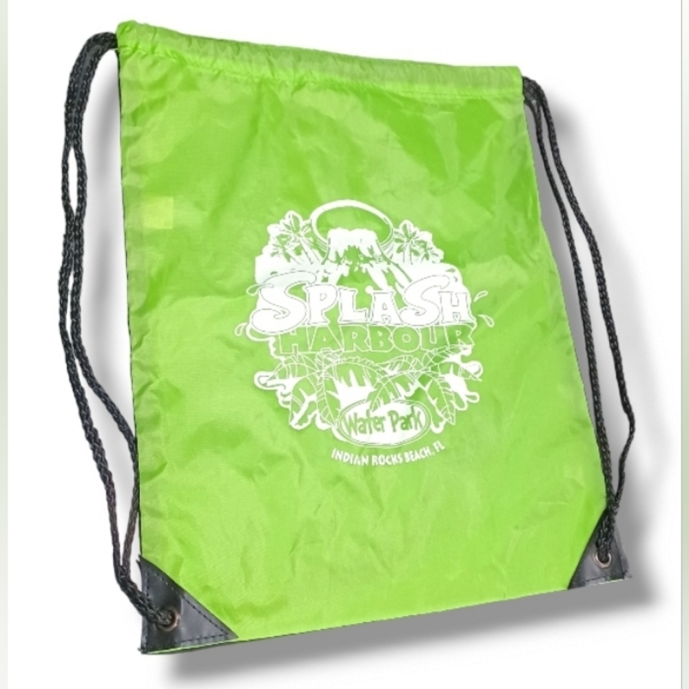 Splash Harbour Water Park Florida Bright Lime Green Drawstring Scrunch Backpack